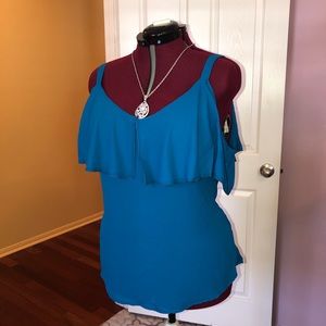 New York &Co. Ruffle Cold Shoulder Top